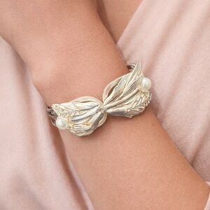 Silver Leaf Bracelet with Pearls